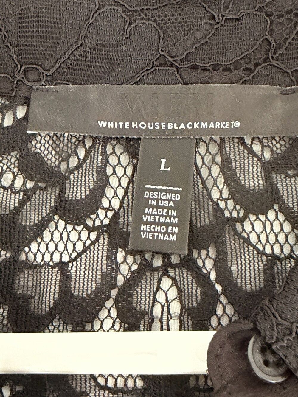 White House Black Market Black Lace Button Down Shirt Women L Sheer Long Sleeve - Picture 3 of 7